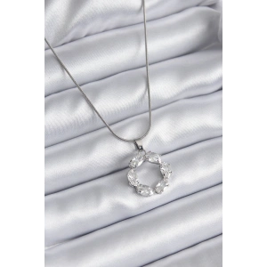 316L Çelik Gümüş Renk Zirkon Taşlı Kadın Kolye