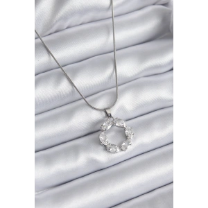 316L Çelik Gümüş Renk Zirkon Taşlı Kadın Kolye - TJ-BKO8137