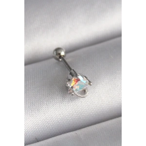 316L Çelik Gümüş Renk Zirkon Taşlı Kalp Tragus Piercing