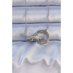 316L Çelik Gümüş Renk Zirkon Taşlı Kolye - TJ-BKO9200