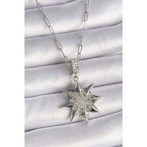 316L Çelik Gümüş Renk Zirkon Taşlı Kutup Yıldızı Model Kadın Kolye - TJ-BKO9531