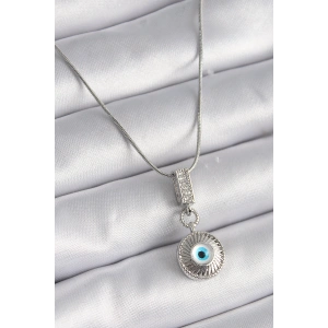 316L Çelik Gümüş Renk Zirkon Taşlı Nazar Boncuk Model Kadın Kolye - TJ-BKO9523