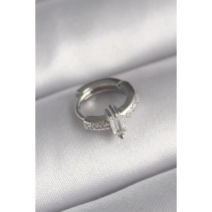 316L Çelik Gümüş Renk Zirkon Taşlı Tragus Piercing
