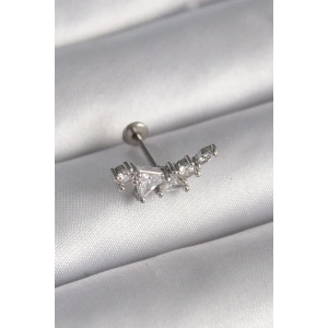 316L Çelik Gümüş Renk Zirkon Taşlı Tragus Piercing - TJ-PR1337
