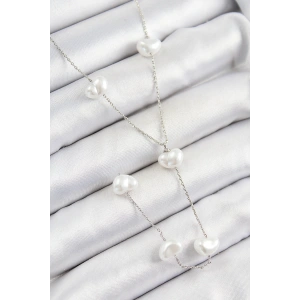 316L Çelik İncili Kalp Figürlü Y Model Gümüş Renk Kadın Kolye - TJ-BKO10336