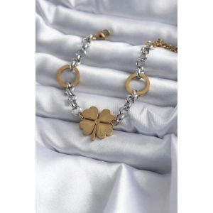 316L Çelik Mix Renk Zincir Model Yonca Figür Kadın Bileklik