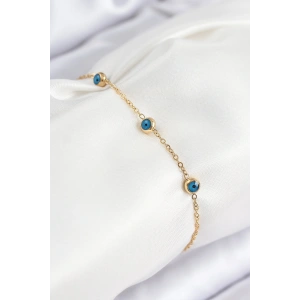 316L Çelik Nazar Boncuğu Model Gold Renk Kadın Bileklik - TJ-BB7841