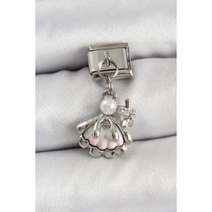 316L Çelik Sallantılı İnci Detaylı İstiridye Model Gümüş Renk Nomination Charm - TJ-BC1453