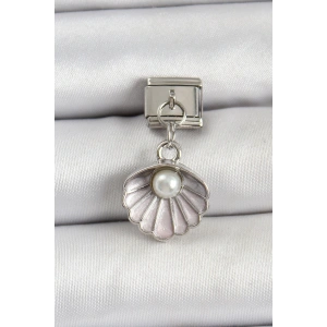 316L Çelik Sallantılı İnci Detaylı İstiridye Model Gümüş Renk Nomination Charm - TJ-BC1471