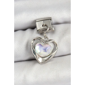 316L Çelik Sallantılı Zirkon Taşlı Kalp Model Gümüş Renk Nomination Charm - TJ-BC1461