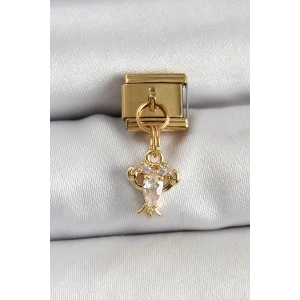 316L Çelik Sallantılı Zirkon Taşlı Model Gold Renk Nomination Charm - TJ-BC1417