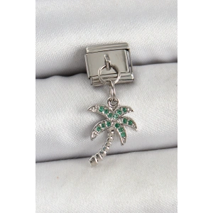 316L Çelik Sallantılı Zirkon Taşlı Palmiye Ağacı Model Gümüş Renk Nomination Charm - TJ-BC1445