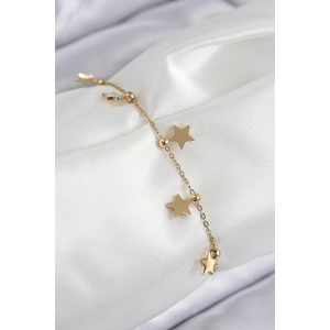 316L Çelik Sıralı Yıldız Model Gold Renk Kadın Bileklik - TJ-BB7825