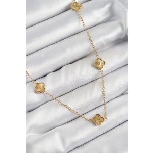 316L Çelik Yonca Model Gold Renk Kadın Kolye - TJ-BKO10378