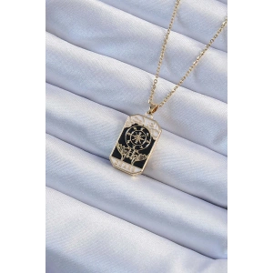 316L Çelik Zincir Altın Renk İşlemeli Siyah Mineli Tarot Kolye - TJ-BKO9236