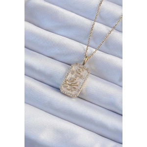 316L Çelik Zincir Altın Renk Zirkon Taşlı Çerçeveli Tarot Kolye - TJ-BKO9243