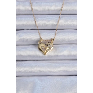 316L Çelik Zincir Altın Renk Zirkon Taşlı Mıknatıslı Kalp Kolye - TJ-BKO9081