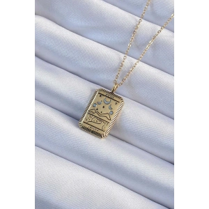 316L Çelik Zincir Eskitme Altın Renk Ay Figürlü Tarot Kolye - TJ-BKO9221