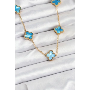 316L Çelik Zincir Gold Buz Misi Renk Yonca Kolye