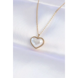 316L Çelik Zincir Gold Renk Beyaz Taşlı Bubble Kalp Kolye - TJ-BKO8737