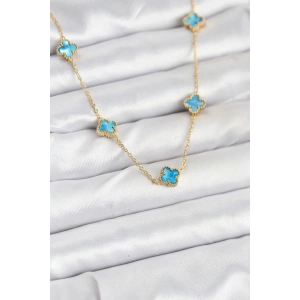 316L Çelik Zincir Gold Renk Buz Mavisi Baby Boy Yonca Kadın Kolye - TJ-BKO10571