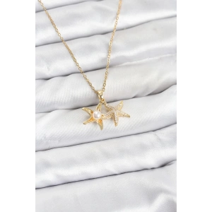 316L Çelik Zincir Gold Renk Deniz Yıldızı Model Zirkon Taşlı Kadın Kolye