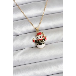 316L Çelik Zincir Gold Renk Kardan Adam Figürlü Yılbaşı Temalı Kadın Kolye - TJ-BKO10712