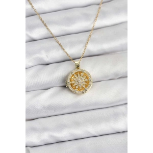 316L Çelik Zincir Gold Renk Kutup Yıldızı Kapaklı Model Kadın Kolye - TJ-BKO10773