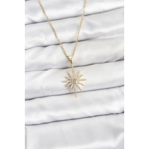 316L Çelik Zincir Gold Renk Kutup Yıldızı Model Zirkon Taşlı Kadın Kolye