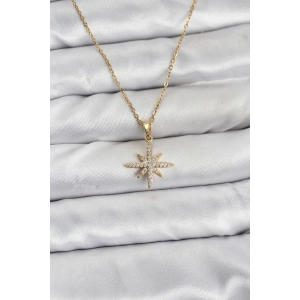316L Çelik Zincir Gold Renk Kutup Yıldızı Model Zirkon Taşlı Kadın Kolye