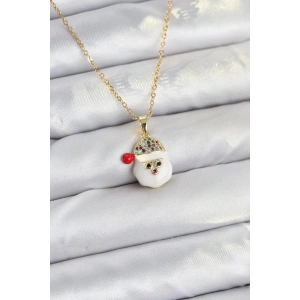 316L Çelik Zincir Gold Renk Şapkalı Kardan Adam Kafası Model Yılbaşı Temalı Kadın Kolye