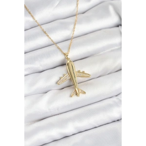 316L Çelik Zincir Gold Renk Uçak Model Kadın Kolye