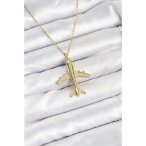 316L Çelik Zincir Gold Renk Uçak Model Kadın Kolye - TJ-BKO10615
