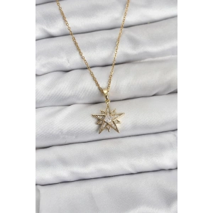 316L Çelik Zincir Gold Renk Yıldız Model Zirkon Taşlı Kadın Kolye