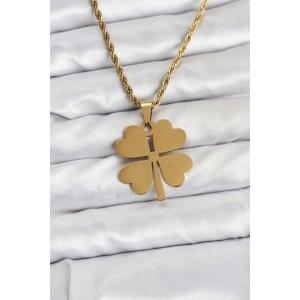 316L Çelik Zincir Gold Renk Yonca Model 60 cm Kadın Kolye - TJ-BKO10783