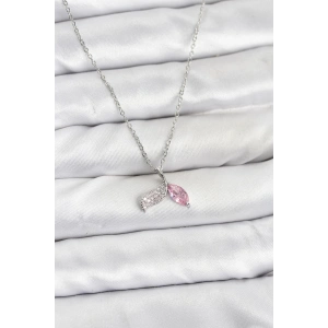 316L Çelik Zincir Gümüş Renk Balık Kuyruğu Model Zirkon Taşlı Kadın Kolye - TJ-BKO10856