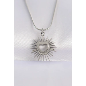 316L Çelik Zincir Gümüş Renk Kalp Güneşi Tasarımlı Kolye - TJ-BKO8658