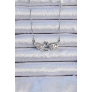 316L Çelik Zincir Gümüş Renk Kanatlı Tektaş Kolye