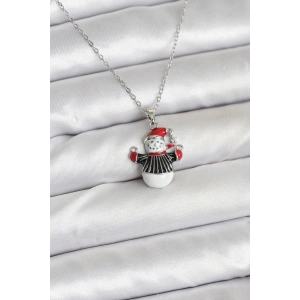 316L Çelik Zincir Gümüş Renk Kardan Adam Figürlü Yılbaşı Temalı Kadın Kolye - TJ-BKO10713