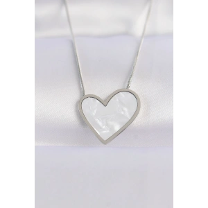 316L Çelik Zincir Gümüş Renk Mermer Desenli Kalp Kolye