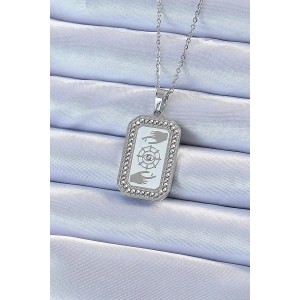 316L Çelik Zincir Gümüş Renk Mineli Zirkon Taşlı Göz Figür Tarot Kolye - TJ-BKO9216