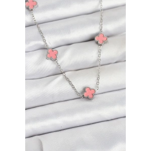 316L Çelik Zincir Gümüş Renk Pembe Baby Boy Yonca Kadın Kolye - TJ-BKO10579
