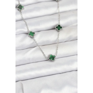 316L Çelik Zincir Gümüş Renk Yeşil Baby Boy Yonca Kadın Kolye