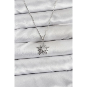 316L Çelik Zincir Gümüş Renk Yıldız Model Zirkon Taşlı Kadın Kolye - TJ-BKO10845