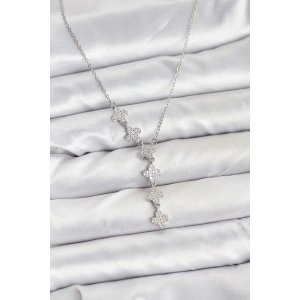316L Çelik Zincir Gümüş Renk Yonca Model Kadın Kolye - TJ-BKO10675