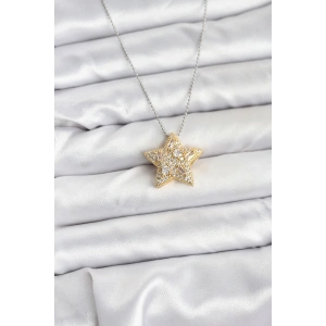 316L Çelik Zincir Gümüş Renk Zincirli Gold Yıldız Model Kadın Kolye