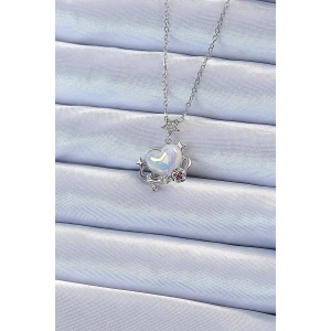 316L Çelik Zincir Gümüş Renk Zirkon Taşlı Gezegen Görünümlü Kalp Kolye - TJ-BKO9218