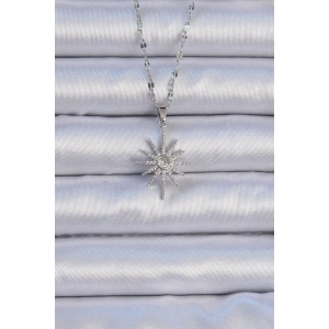 316L Çelik Zincir Gümüş Renk Zirkon Taşlı Kutup Yıldızı Kolye - TJ-BKO9064