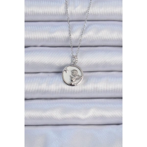 316L Çelik Zincir Gümüş Renk Zirkon Taşlı Mineli Melek Kolye - TJ-BKO9086