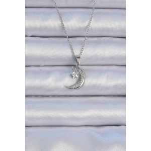 316L Çelik Zincir Gümüş Renk Zirkon Taşlı Sallantılı Ay Yıldız Kolye